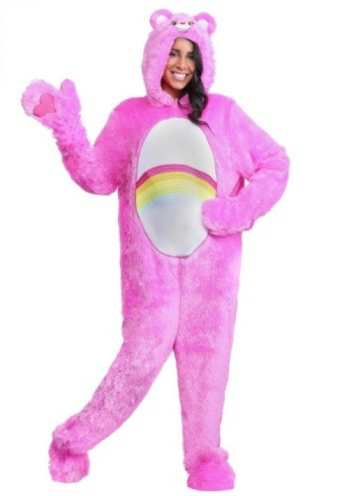 This is an adult plus size classic Cheer Bear costume from the Care Bears. Available in 2X and 3X. #plus