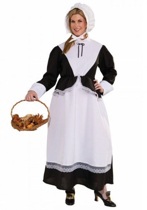 Join your menfolk at Plymouth Colony in this Plus Size Pilgrim Woman Costume. Add shoe buckles to complete the colonial look. #plus