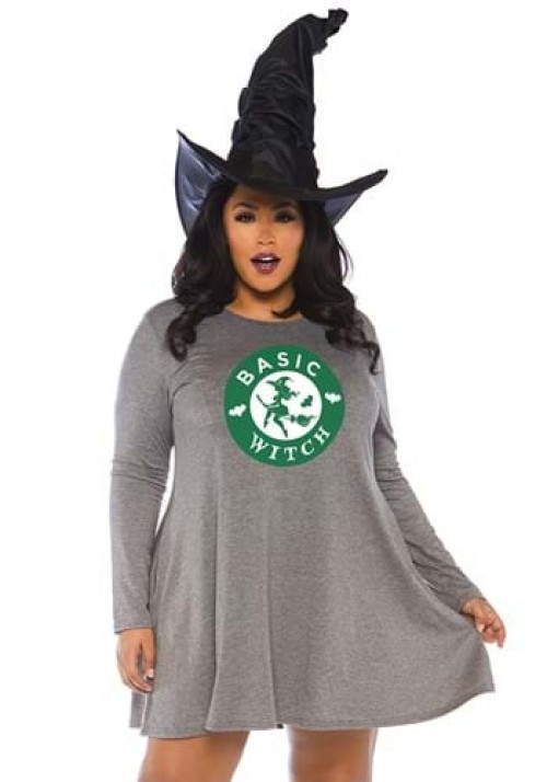 The Women's Plus Size Basic Witch Jersey Dress Costume is a unique look you're sure to love. Available in 1X/2X and 3X/4X. #plus