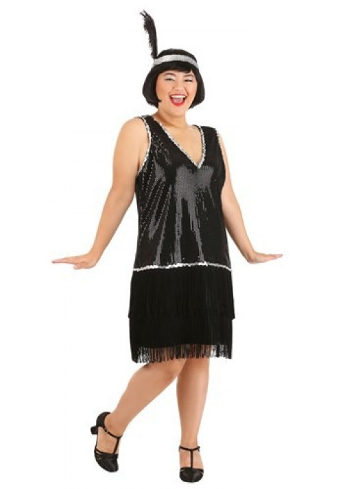 Go roaring into the 20s, with our Plus Size Women's Onyx Flapper Costume. The perfect amount of shine and fringe to have you partying into the night! Ideal not only for Halloween, but New Years Eve as well. #plus