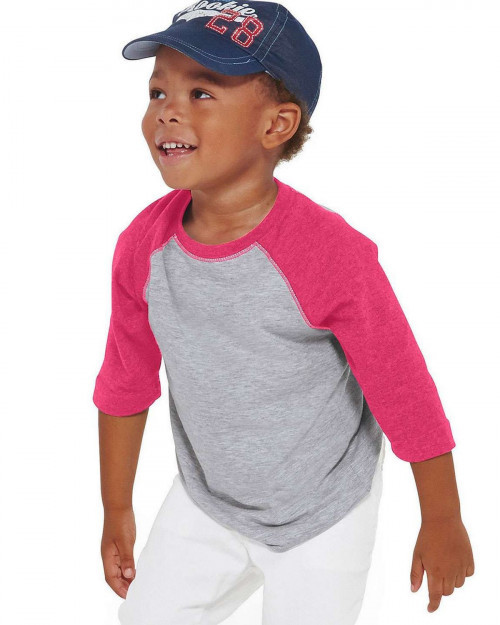 Rabbit Skins RS3330 Toddler Vintage Fine Jersey Baseball T-Shirt - Vintage Heather/Vintage Hot Pink - 4T #vintage