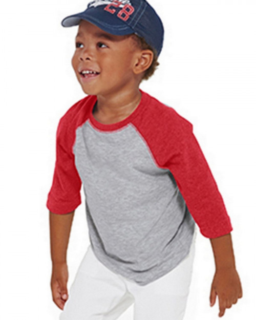 Rabbit Skins RS3330 Toddler Vintage Fine Jersey Baseball T-Shirt - Vintage Heather/Vintage Red - 4T #vintage