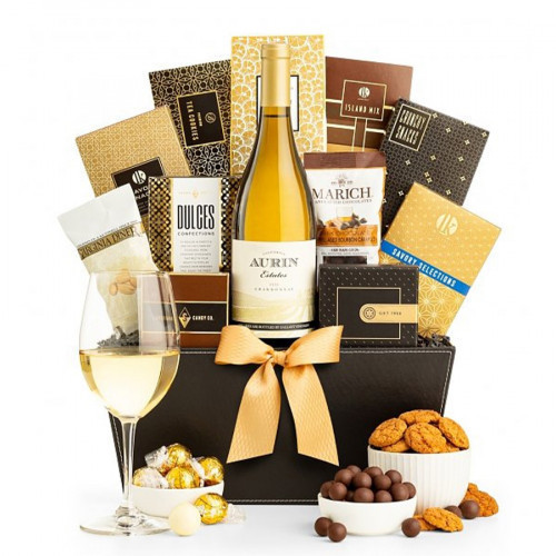 Give a generous gift of the joys of the wine country lifestyle. The basket includes a bottle of Chardonnay & the finest gourmet foods & confections. #gift