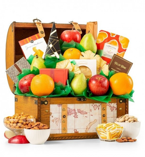 The perfect combination of fresh fruit, sweet and savory snacks and tea! This simply delicious gift basket is sure to please everyone on your gift list! The perfect combination of fresh fruit, sweet and savory snacks and tea! Indulge all of your senses wi #gift