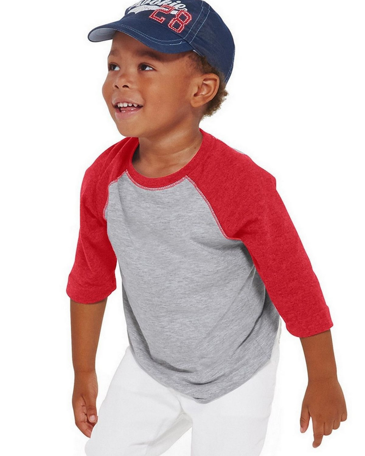 Rabbit Skins 3330 Toddler Vintage Fine Jersey 3/4-Sleeve Baseball T-Shirt - Vintage Heather/Vintage Red - 4T #vintage