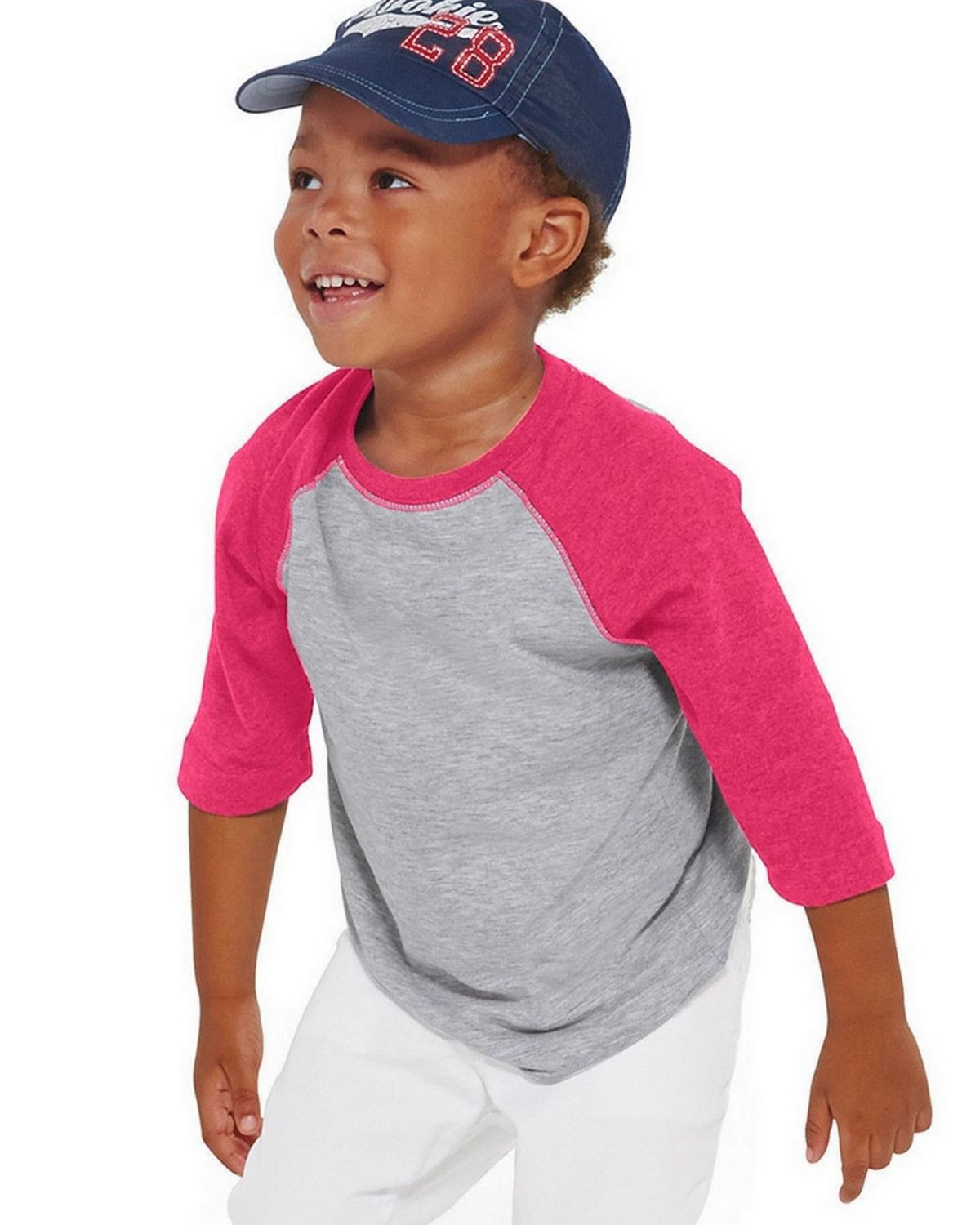 Rabbit Skins 3330 Toddler Vintage Fine Jersey 3/4-Sleeve Baseball T-Shirt - Vintage Heather/Vintage Hot Pink - 4T #vintage