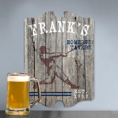 Give your favorite baseball fan this one of a kind pub sign for his favorite space! Make sure he comes home to his favorite space decked out with his favorite sport with our vintage Homerun pub sign. This bar plaque features old fashioned baseball imagery #vintage