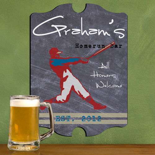 Customize this one of a kind tavern sign for his favorite space! Make sure he comes home to his favorite space decked out with his favorite sport with our vintage Chalkboard Homerun tavern sign. This bar plaque features classic baseball imagery and a chal #vintage
