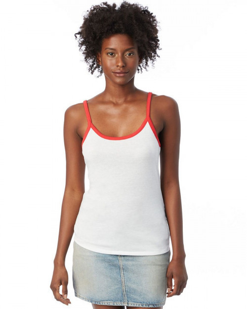 Alternative 5094BP Women's Ringer Vintage Jersey Cami Tank Top - White / Red - XS #vintage