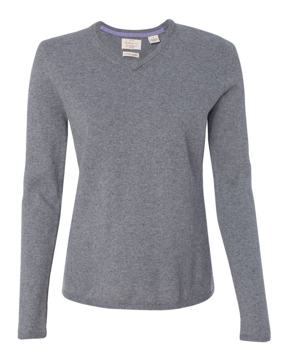 Weatherproof W151363 Women's Vintage Cotton Cashmere V-Neck Sweater - Medium Grey Heather - S #vintage