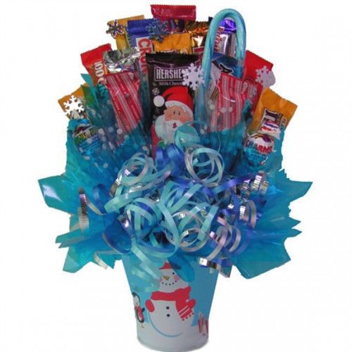 Our festive Holiday Snowman Candy Bouquet features a lovely arrangement of chocolates and candy assorted in an adorable snowman pail sure to melt their hearts even during the coldest of winters. Send it to friends or family for a tasty way to spread Chris #gift