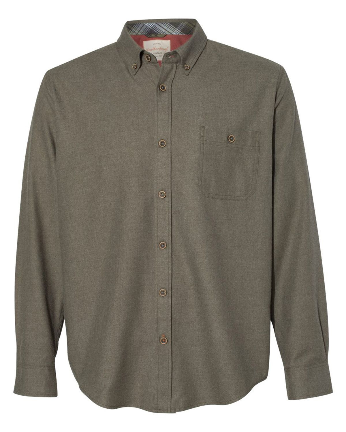 Weatherproof 198306 Men's Vintage Brushed Flannel Solid Shirt - Dusty Olive - S #vintage