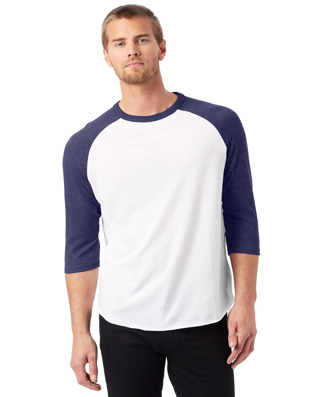 Alternative 5127BP Men's Vintage Baseball T-Shirt - White/ Navy - XS #vintage