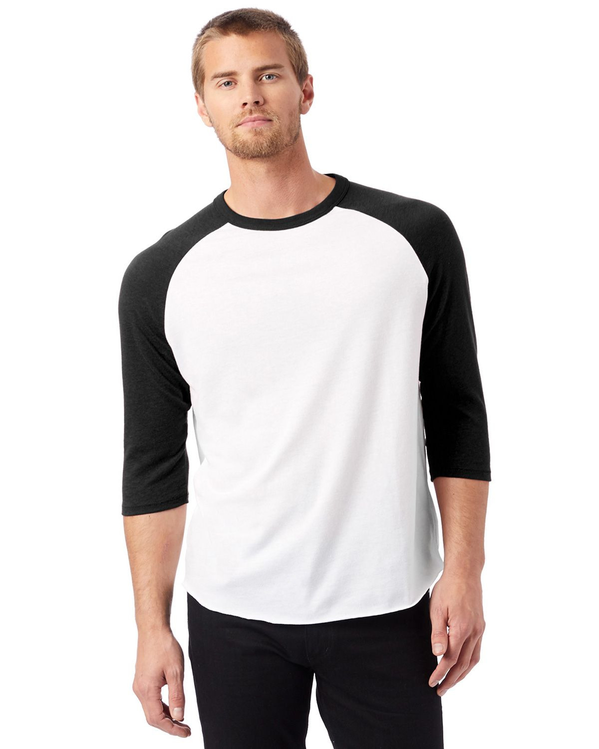Alternative 5127BP Men's Vintage Baseball T-Shirt - White/ Black - XS #vintage