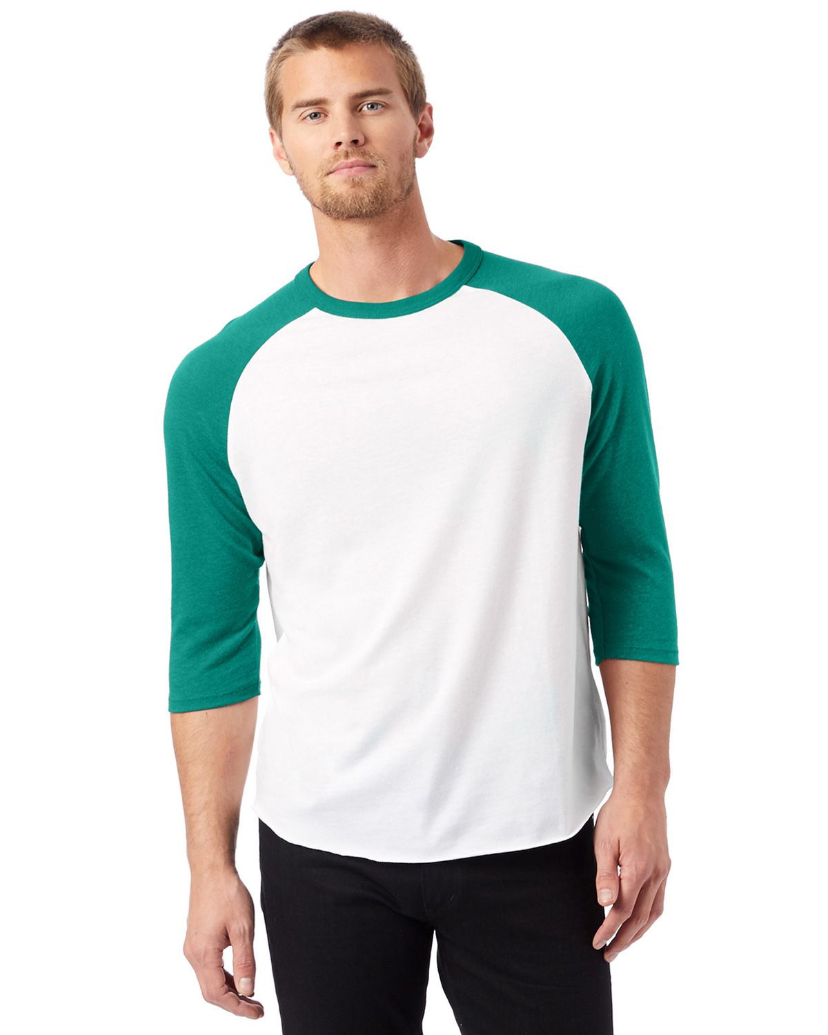 Alternative 5127BP Men's Vintage Baseball T-Shirt - White/ Green - XS #vintage