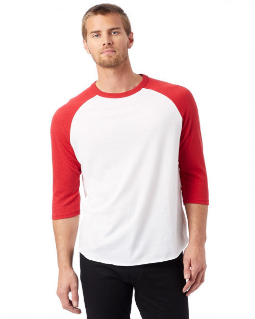 Alternative 5127BP Men's Vintage Baseball T-Shirt - White/ Red - XS #vintage