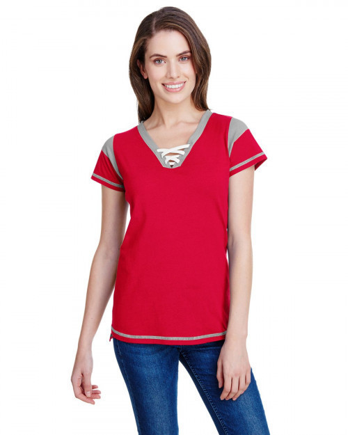 Lat LA3533 Women's Vintage Fine Jersey Gameday Lace-Up T-Shirt - Red/ Ttnium/ Wht - S #vintage