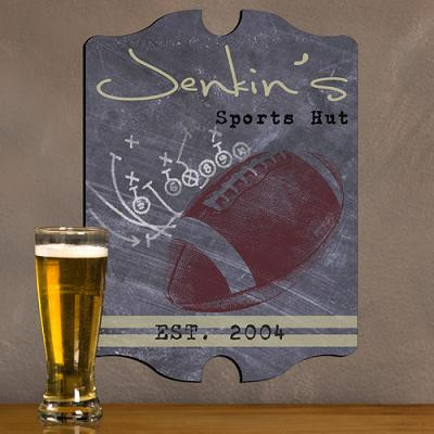Personalize a tavern sign for your favorite football fan! A football fanatic will flip for this vintage Chalkboard Football tavern sign. The sign will lend his favorite space the charm of a classic sports pub with a chalkboard-like background and football #vintage