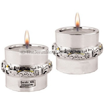 Pair of round Jerusalem Strip Candle holders Size 2 inches high Made by 925 electroforming method. Beautiful gift for all lovers of Israel Shipped direct from Israel. #gift