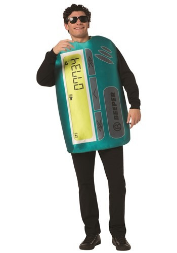 Dress as everyone's least favorite obsolete technology in this Adult Beeper Costume. This retro pager costume is teal with a yellow display and will provide plenty of laughs. #vintage