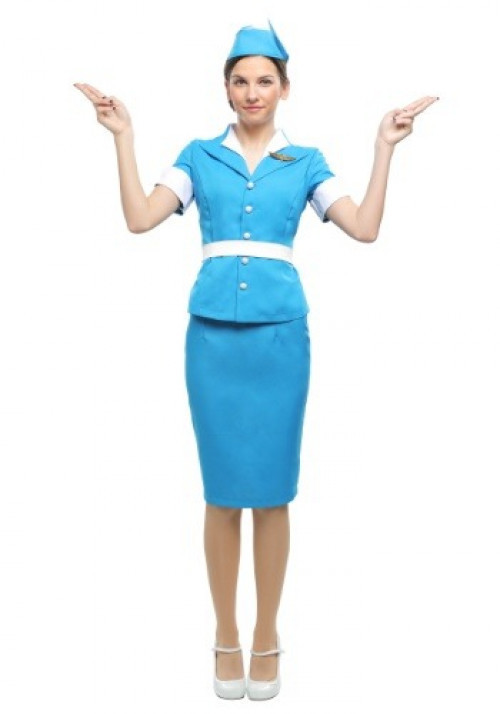 Feel just like a swanky vintage flight attendant in this exclusive Flight Crew Plus Size Women's Costume. This costume features a vintage light blue flight crew suit with matching hat. Available in 1X, 2X and 3X. #vintage