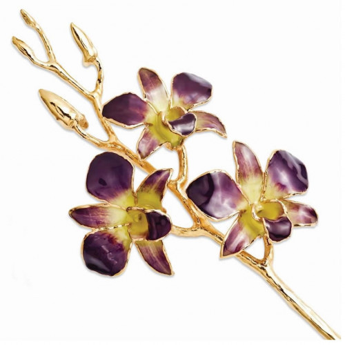 A real 11 inch Dendrobium Orchid in Lilac and Yellow, handcrafted and preserved in durable lacquer to preserve its natural color and keep its beauty of nature forever! Then finished and trimmed in genuine 24K Gold! The gold orchids are packaged in a decor #gift