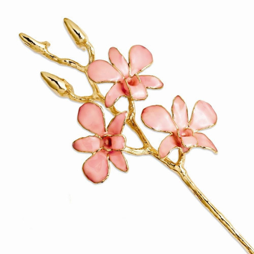 A real 11 inch Dendrobium Orchid in Violet, handcrafted and preserved in durable lacquer to preserve its natural color and keep its beauty of nature forever! Then finished and trimmed in genuine 24K Gold! Each Orchid comes with a fact sheet outlining the #gift