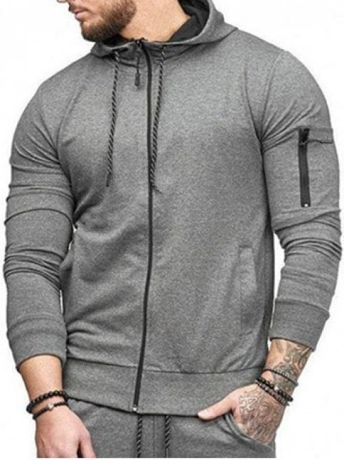 Casual Pockets Zip Up Hoodie #sports