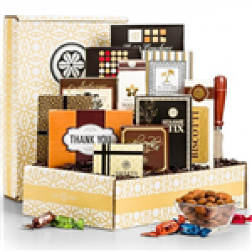 Camembert cheese, Italian biscotti, truffles and more. Gourmet cheese, truffles, nuts, cookies and more are showcased in this memorable thank you gift. Packaged in a exclusively-designed mailer with a thank you theme, it's the perfect gift to leave a memo #gift