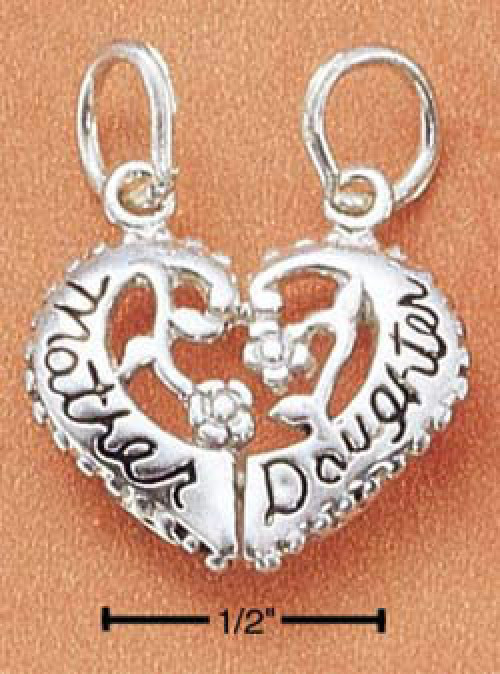 Show your love with this wonderful gift for mom. She'll love this sterling silver split heart charm that features the text mother daughter with flowers in the middle. Break it in two and keep one side and giver her the other or just let her have the whole #gift