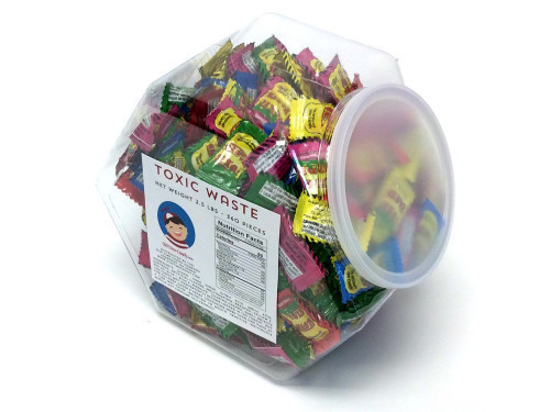 This Hazardously Sour Candy will bring back memories of contests in the school yard. Who can keep it in their mouth the longest? There are five Ultra-Sour Flavors; Apple, Watermelon, Lemon, Blue Raspberry, Black Cherry. This plastic, reusable tub measures #candy