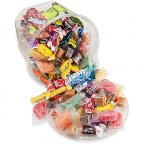 Variety of candy offers a fresh treat any time of the day. Soft and Chewy Mix in a tub includes Bit O Honey, chocolate caramels, vanilla caramels, Wrap Fruit Slice, Tootsie Roll Midgees, assorted Air Heads and assorted Now and Later candies. Individually #candy