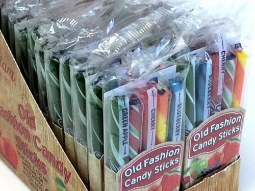 Here is a 5-pack of fruity flavors which are cherry, watermelon, sour apple, blueberry and peaches & cream. Each piece of old fashioned Stick Candy is individually wrapped, weighs 0.5 oz and is 5 inches long. Orders placed by midnight usually ship on the #candy