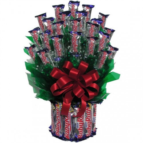 Win over their taste buds with our delicious Baby Ruth Candy Bouquet. Both full sized and fun sized Baby Ruth candy bars are arranged neatly to create an arrangement bursting with the sweetness of their favorite candy bar. Whatever the occasion, the Baby #candy