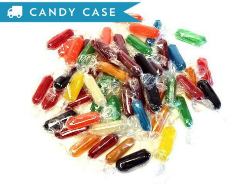 Each Rod is just over an inch long and are individually wrapped. The flavors are assorted and may include; strawberry, peppermint, licorice, lemon, sour cherry, wild cherry, apple, pineapple, butterscotch, and tangerine. Bulk candy counts are approximated #candy