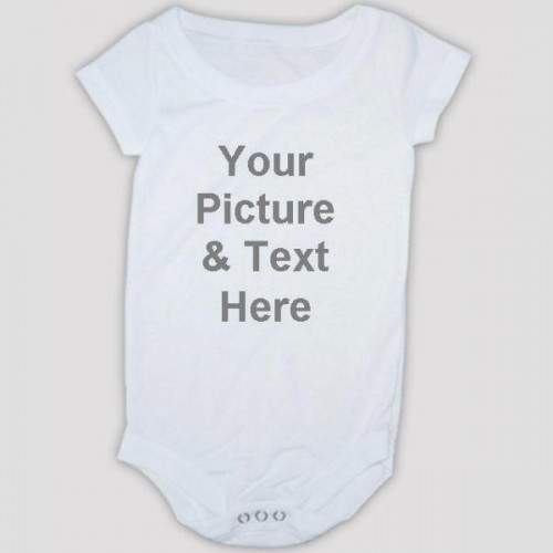 White one-piece basic performance spun polyester Onesie baby bodysuits. Upload your photo picture to create a personalized baby bodysuit. #gift