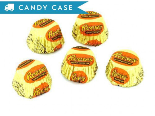 Reese's Peanut Butter Cups, miniature peanut butter cups in milk chocolate. They are individually wrapped. The plastic, reusable tub measures over 7 inches high, 8 inches wide and 5 inches deep. The mouth is 4.5 inches in diameter. Bulk candy counts are a #candy