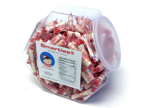 These are the standard size Smarties that come in a 15 piece roll. This plastic, reusable tub has about 180 pieces and measures over 7 inches high, 8 inches wide and 5 inches deep. The mouth is 4.5 inches in diameter. Orders placed by midnight usually shi #candy
