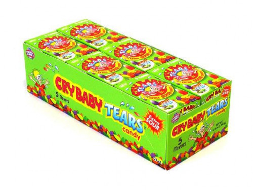 If you are looking for extra sour candy, Cry Baby Tears will not let you down. It's sure to put a pucker on your face. The 5 flavors are lemon, cherry, grape, orange and watermelon. Each box has about 48 pieces of sour candy. Orders placed by midnight usu #candy