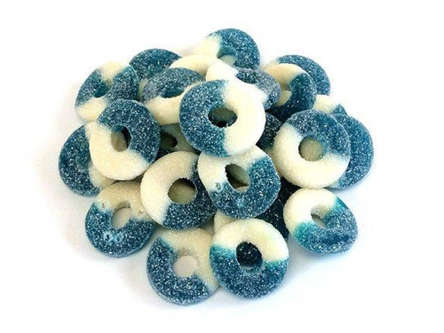 These Blue Raspberry gummies are coated with sugar and make one delicious treat. Each ring is 1.25 inches in diameter. Bulk candy counts are approximated. Orders placed by midnight usually ship next business day. #candy
