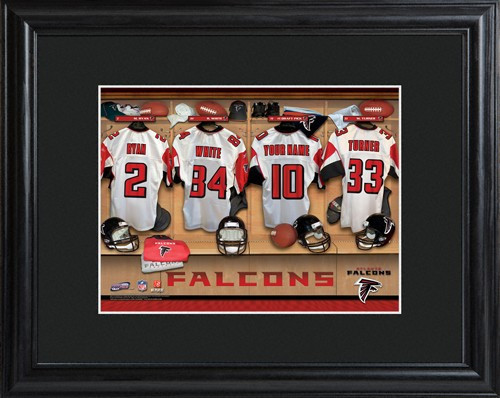 Framed Atlanta Falcons print includes choice of personalization on one of the pictured jerseys. Join the Atlanta Falcons with our Official Licensed NFL locker room photo. Framed and matted in black, this colorful photo features authentic Atlanta Falcons j #sports