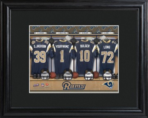 Framed St. Louis Rams print includes choice of personalization on one of the pictured jerseys. Join the St. Louis Rams with our Official Licensed NFL locker room photo. Framed and matted in black, this colorful photo features authentic St. Louis Rams jers #sports