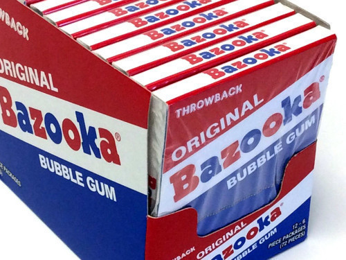 A Bazooka throwback to the original product. The original red white and blue packaging and the Bazooka Joe comic. Each mini wallet pack is 2.5 inches by 3 inches and includes 6 individually wrapped pieces. Orders placed by midnight usually ship on the nex #candy