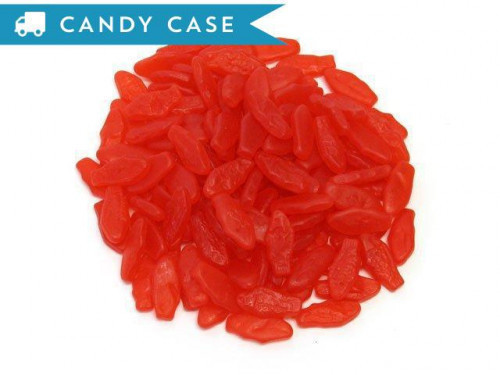 Swedish Fish are soft and chewy fish-shaped candies with a strawberry flavor. These fish are a little smaller than the regular size, measuring 1 1/8 inches long. The regular size fish is 2 inches long. A 30 lb bulk case has roughly 6375 pieces. Orders pla #candy