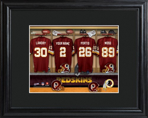 Framed Washington Redskins print includes choice of personalization on one of the pictured jerseys. Join the Washington Redskins with our Official Licensed NFL locker room photo. Framed and matted in black, this colorful photo features authentic Washingto #sports