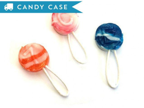 Saf-T-Pops are lollipops with a loop handle instead of a stick. They are much safer than a pop with a straight handle and therefore the name. Four great flavors... apple, orange, cherry and grape. A 25 lb bulk case contains about 1000 pieces. Orders place #candy