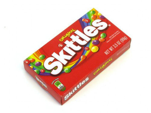 Skittles are small chewy candies in a theater-size box of original fruit flavors which are grape, lemon, green apple, orange and strawberry. Orders placed by midnight usually ship on the next business day. #candy