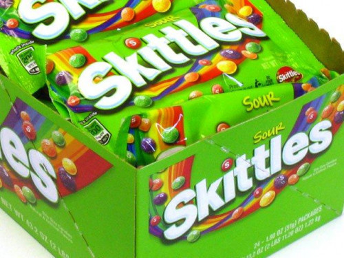 These Skittles are small chewy candies in a sour version of original fruit flavors which are which are grape, lemon, green apple, orange and strawberry. Orders placed by midnight usually ship on the next business day. #candy
