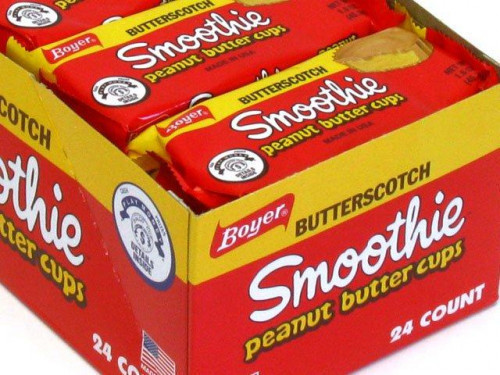 Smoothies are creamy peanut butter cups coated with butterscotch (no chocolate) and made by the same company that makes Mallo Cups. There are 2 cups in each package. Orders placed by midnight usually ship on the next business day. #candy