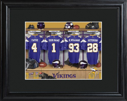 Framed Minnesota Vikings print includes choice of personalization on one of the pictured jerseys. Join the Minnesota Vikings with our Official Licensed NFL locker room photo. Framed and matted in black, this colorful photo features authentic Minnesota Vik #sports
